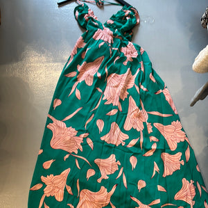 19765 Gr w/ Pink Floral Tassel Dress