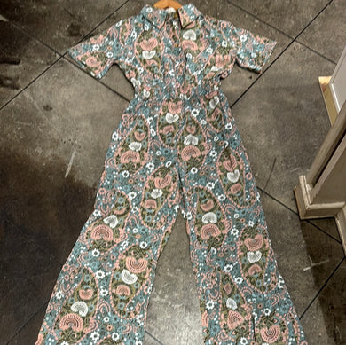 19454 Abstract Floral Print Overall