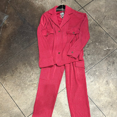 19301 Red ribbed, knit top and pant set