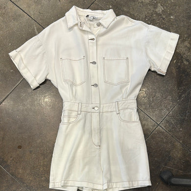 19317 White Woven Romper