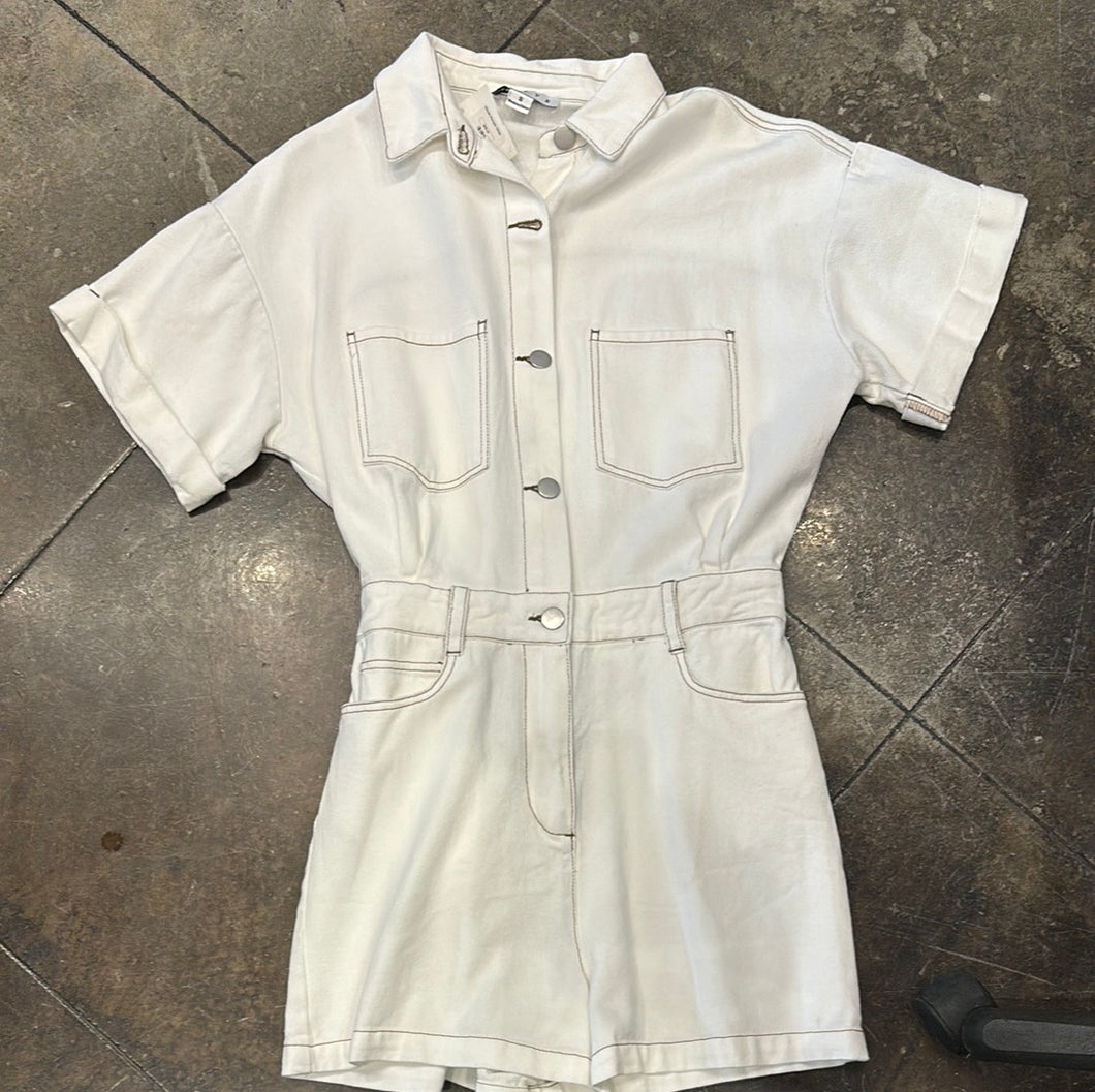 19317 White Woven Romper